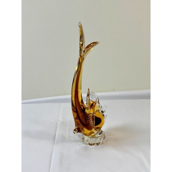 Vintage Italian Murano Glass Fish Sculpture | Amber | Hand-Blown | 9.8" Tall - Picture 6 of 9